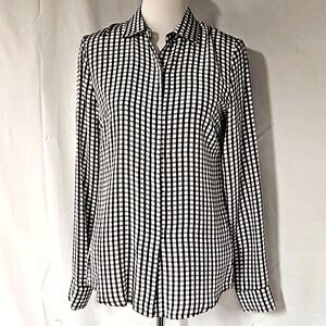 Bailey 44 Black & White Check Sheer Back Insert Silk Button Front Flowy Blouse